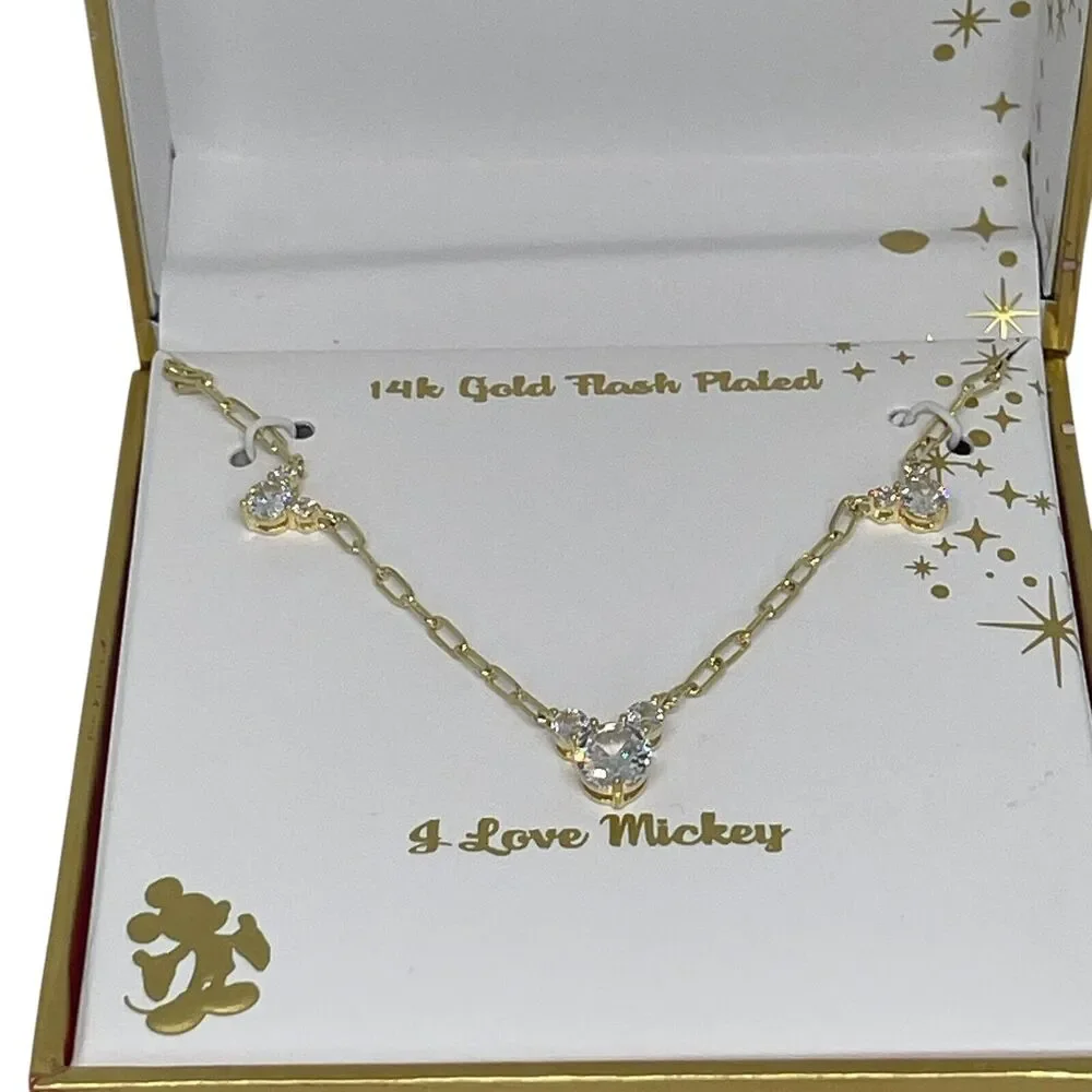 Disney Mickey Mouse Ears 14K Gold Plated Necklace Stylish Timeless Fashion NEW